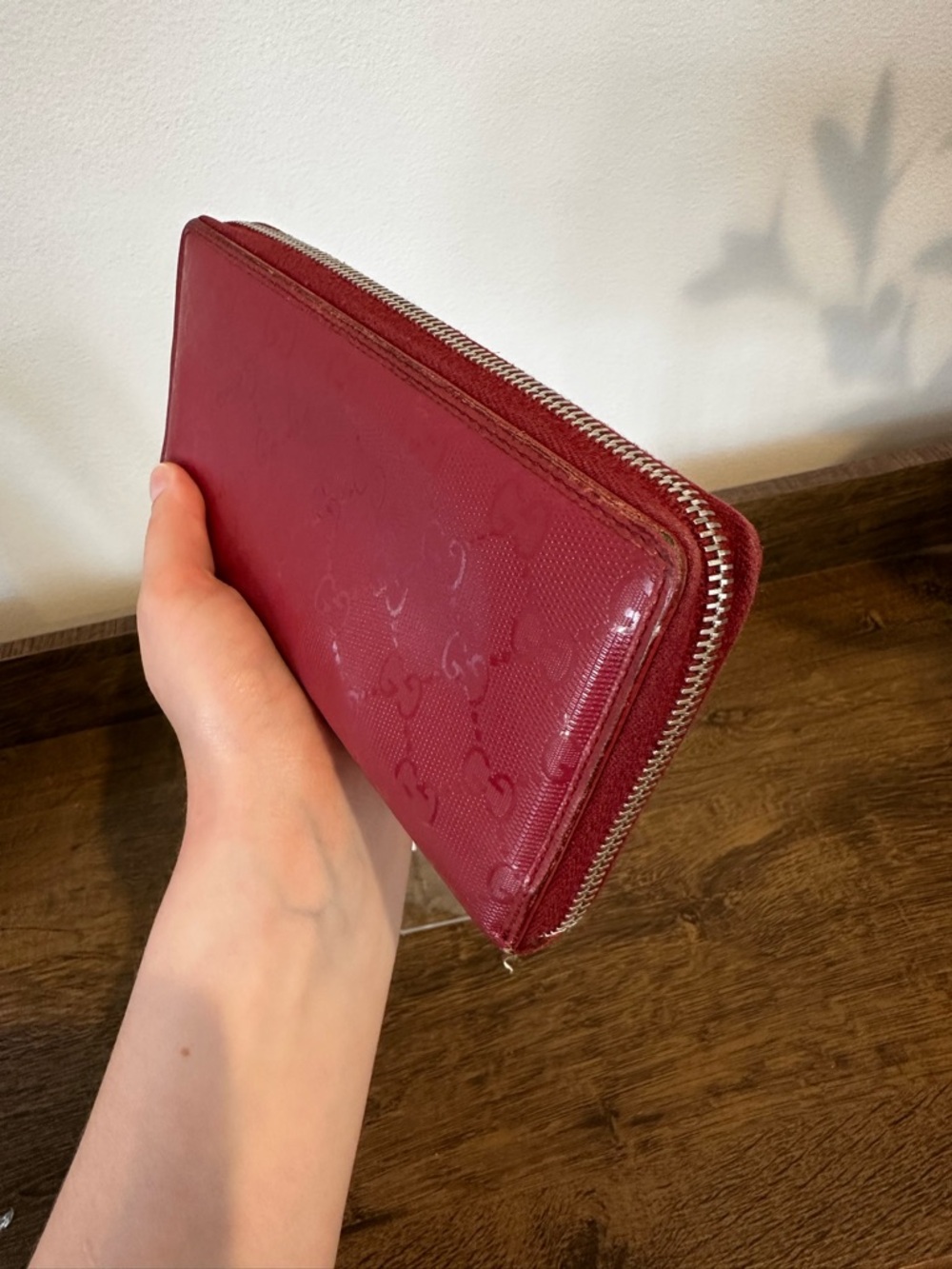 Gucci Red Patent Monogram Long Zip Wallet with Charm - Picture 6 of 8
